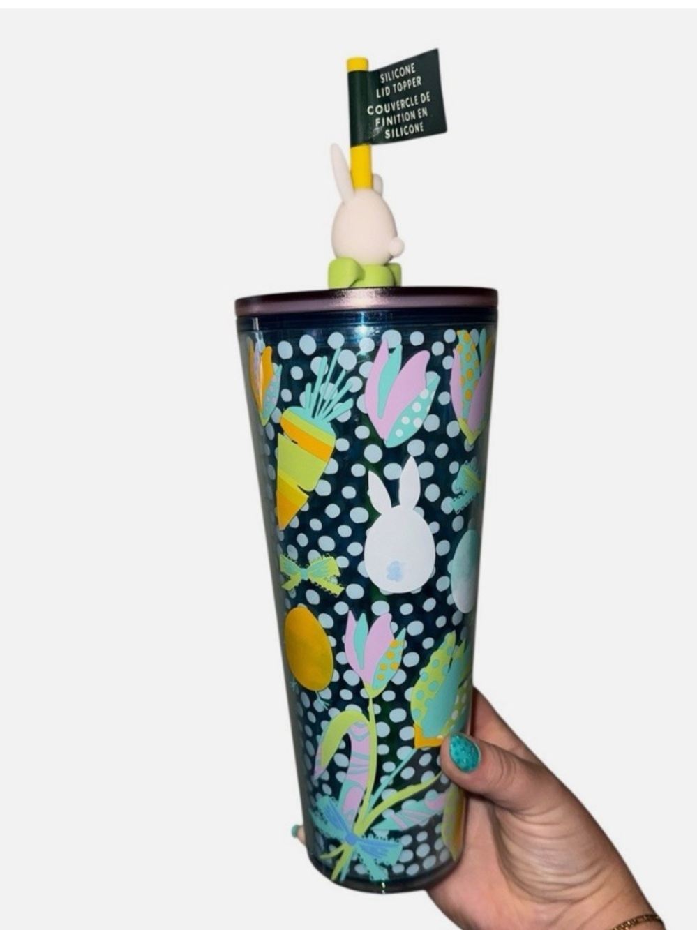 Starbucks tumbler 2025 Spring Easter 24 oz with Silicone Bunny Stopper NWT